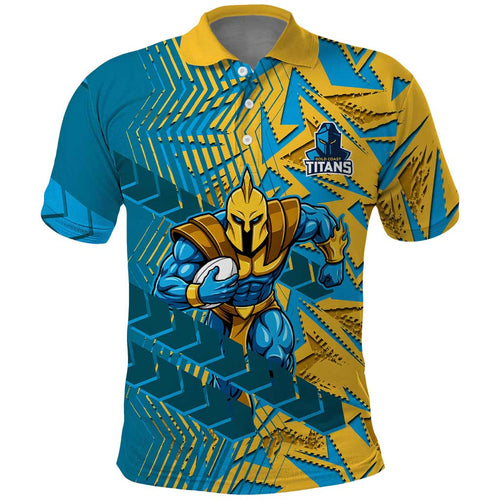 Gold Coast Titans Rugby Polo Shirt Fierce Mascot Geometric Tribal Art