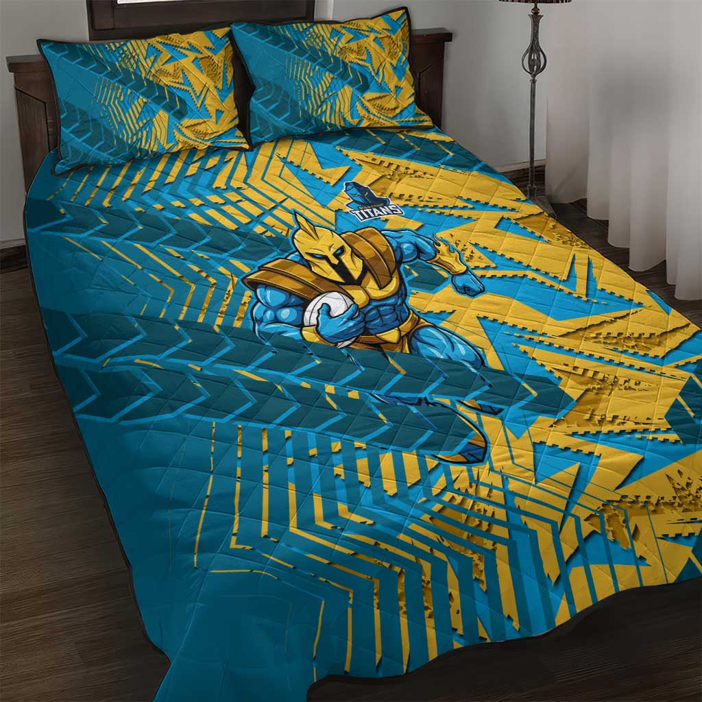 Gold Coast Titans Rugby Quilt Bed Set Fierce Mascot Geometric Tribal Art