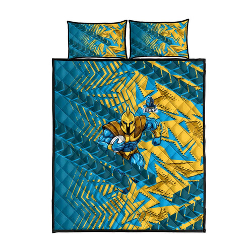 Gold Coast Titans Rugby Quilt Bed Set Fierce Mascot Geometric Tribal Art