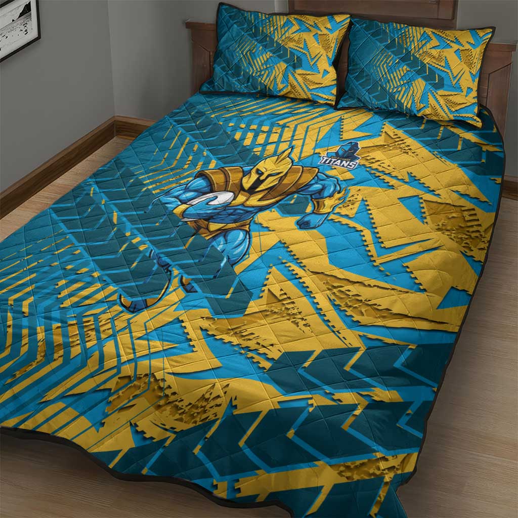 Gold Coast Titans Rugby Quilt Bed Set Fierce Mascot Geometric Tribal Art