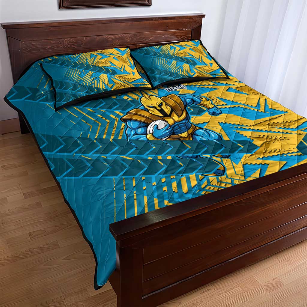 Gold Coast Titans Rugby Quilt Bed Set Fierce Mascot Geometric Tribal Art