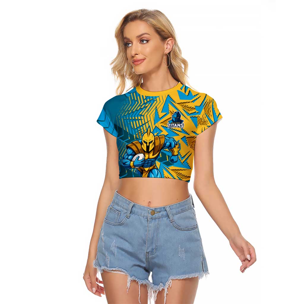 Gold Coast Titans Rugby Raglan Cropped T Shirt Fierce Mascot Geometric Tribal Art