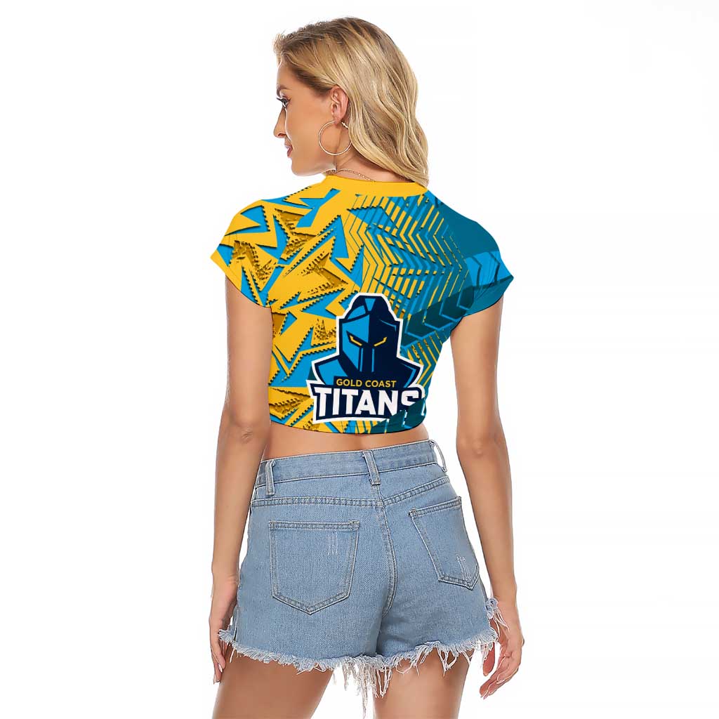 Gold Coast Titans Rugby Raglan Cropped T Shirt Fierce Mascot Geometric Tribal Art