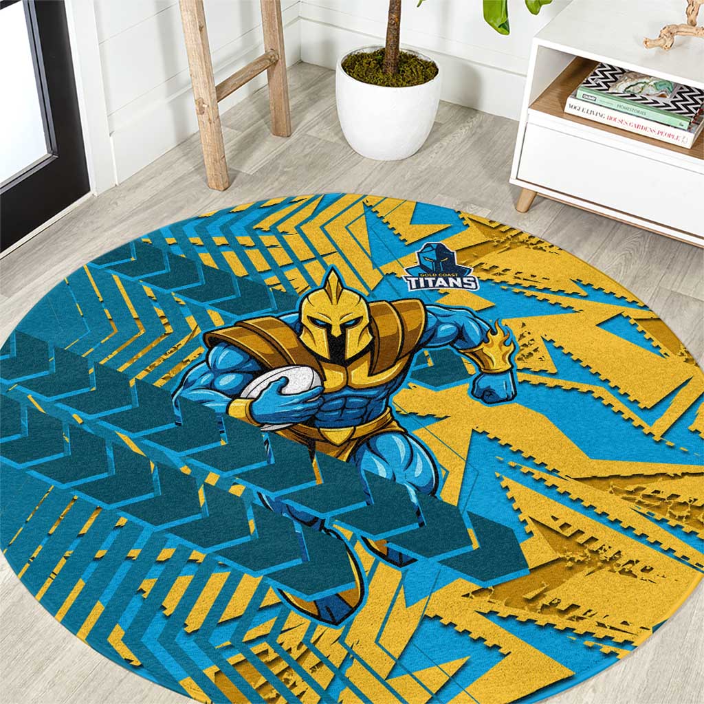 Gold Coast Titans Rugby Round Carpet Fierce Mascot Geometric Tribal Art