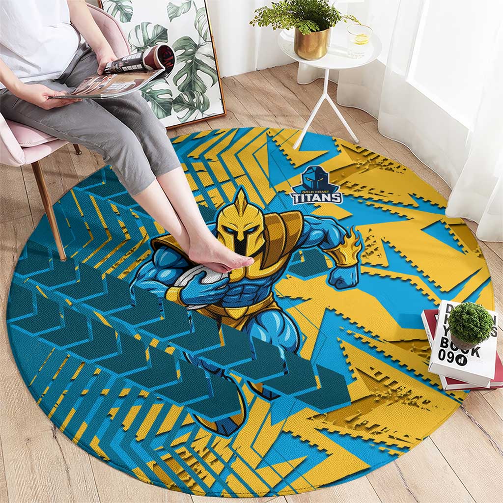 Gold Coast Titans Rugby Round Carpet Fierce Mascot Geometric Tribal Art