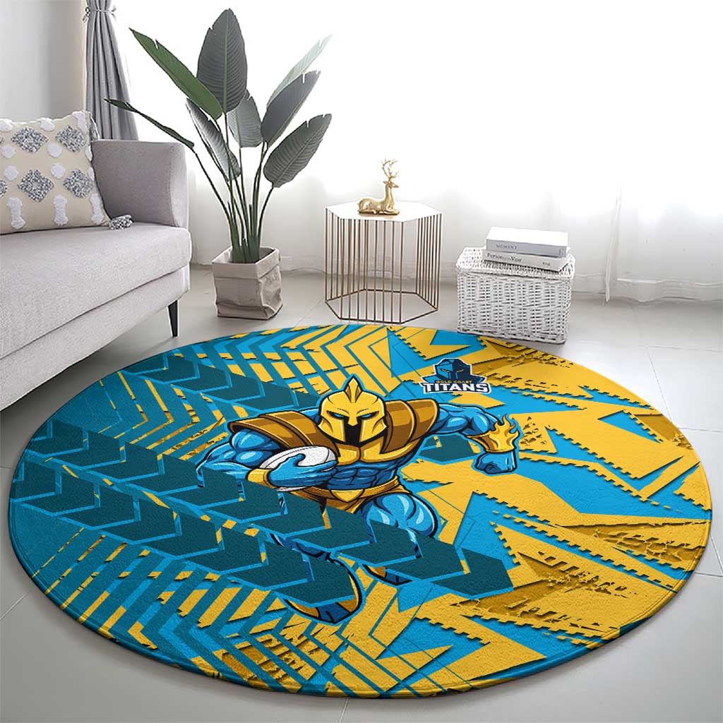 Gold Coast Titans Rugby Round Carpet Fierce Mascot Geometric Tribal Art