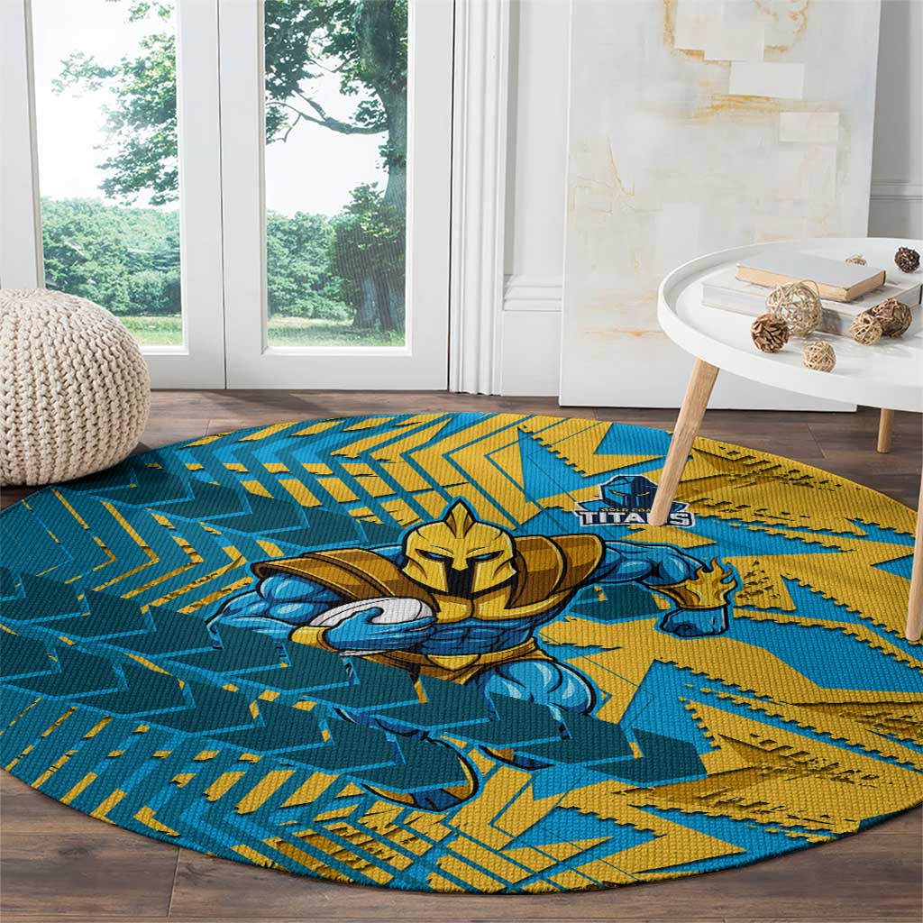 Gold Coast Titans Rugby Round Carpet Fierce Mascot Geometric Tribal Art