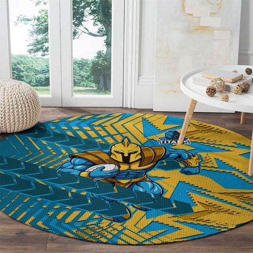 Gold Coast Titans Rugby Round Carpet Fierce Mascot Geometric Tribal Art