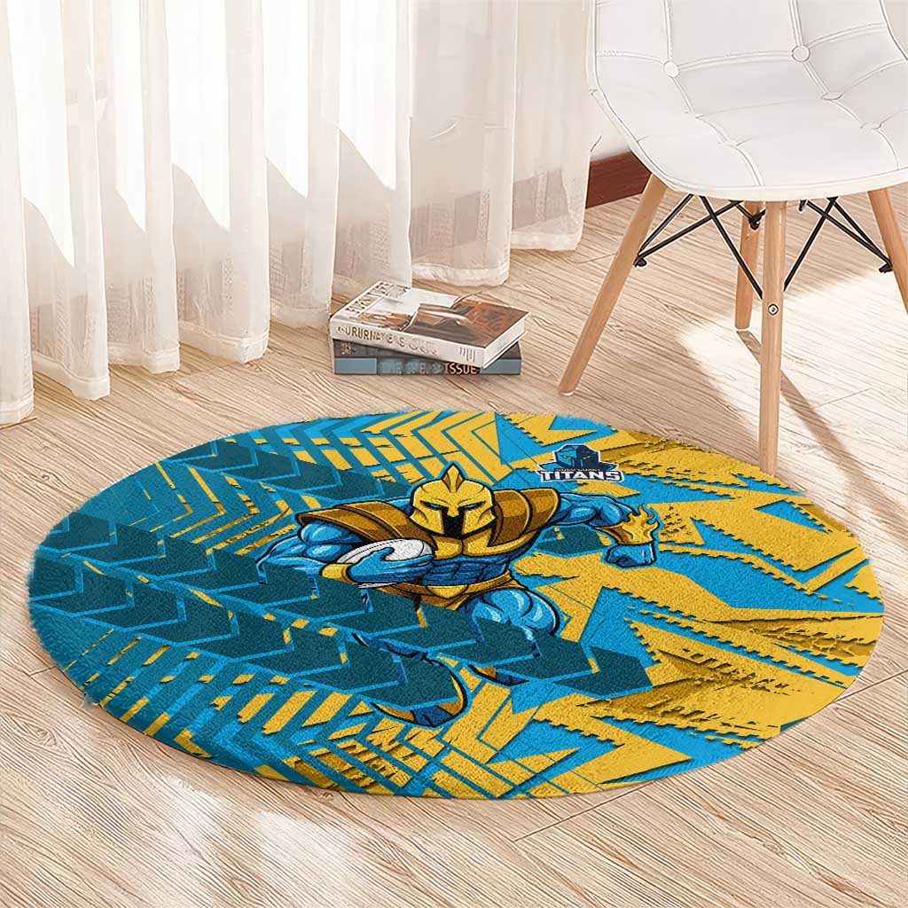 Gold Coast Titans Rugby Round Carpet Fierce Mascot Geometric Tribal Art