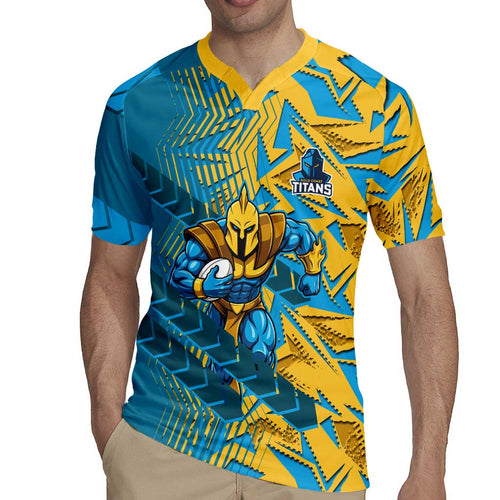 Gold Coast Titans Rugby Rugby Jersey Fierce Mascot Geometric Tribal Art