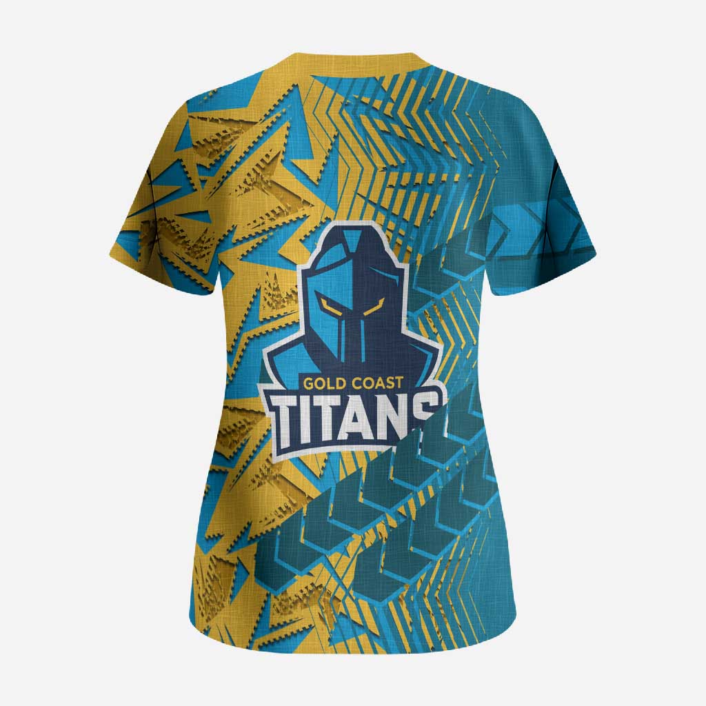 Gold Coast Titans Rugby Scrub Top Fierce Mascot Geometric Tribal Art