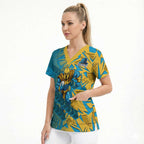 Gold Coast Titans Rugby Scrub Top Fierce Mascot Geometric Tribal Art