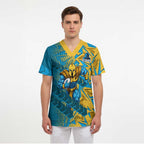 Gold Coast Titans Rugby Scrub Top Fierce Mascot Geometric Tribal Art
