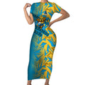 Gold Coast Titans Rugby Short Sleeve Bodycon Dress Fierce Mascot Geometric Tribal Art