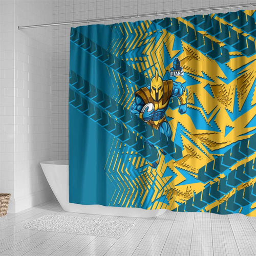 Gold Coast Titans Rugby Shower Curtain Fierce Mascot Geometric Tribal Art