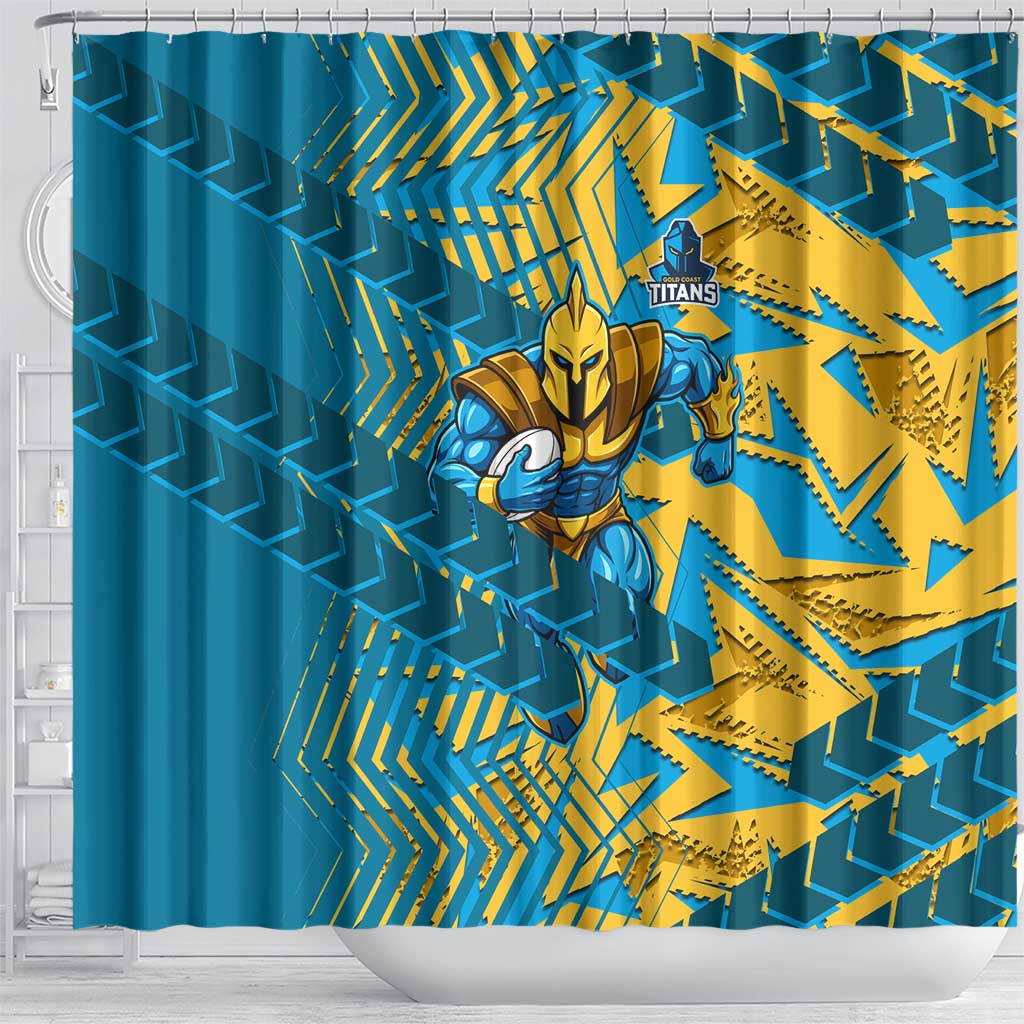 Gold Coast Titans Rugby Shower Curtain Fierce Mascot Geometric Tribal Art