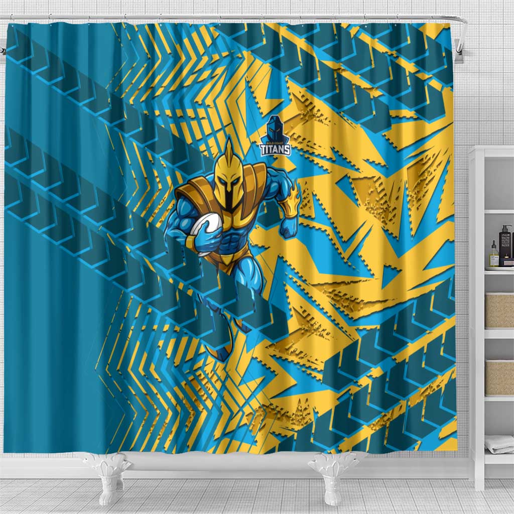 Gold Coast Titans Rugby Shower Curtain Fierce Mascot Geometric Tribal Art