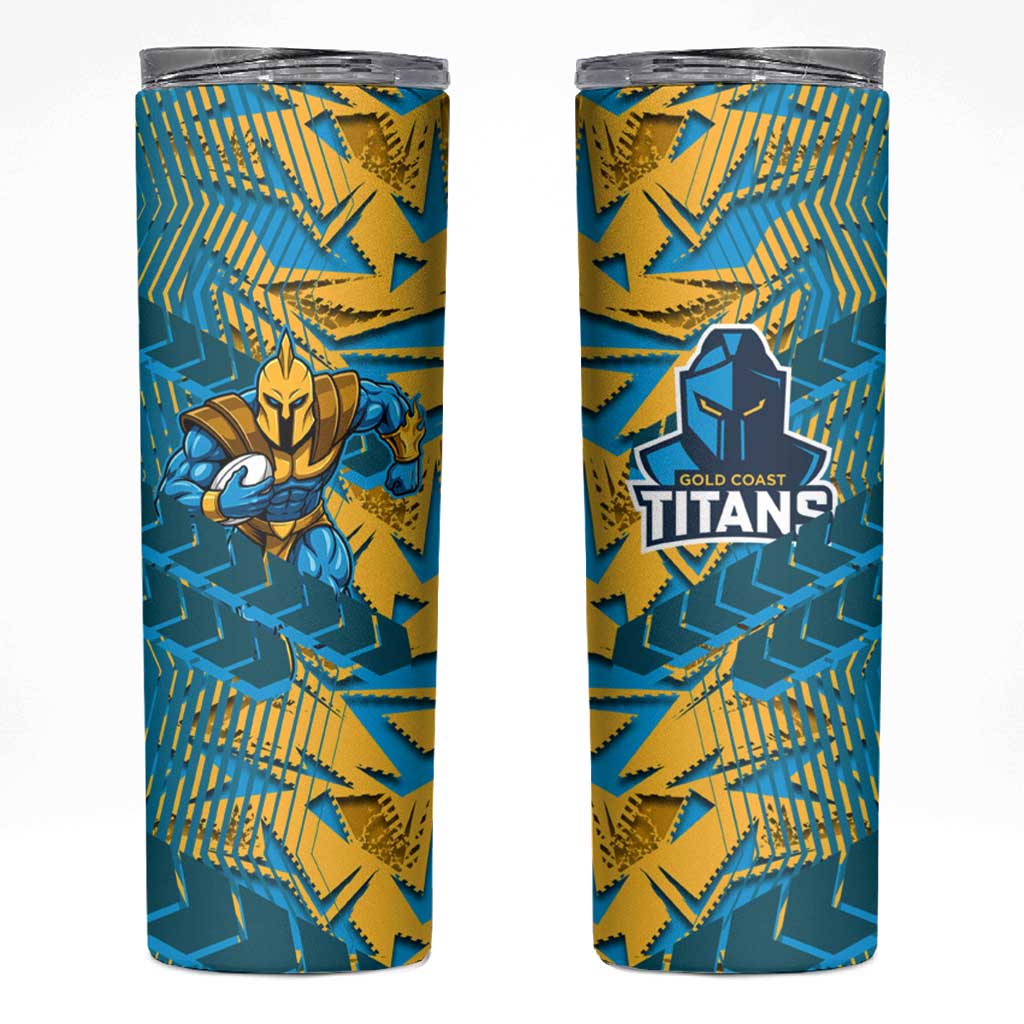 Gold Coast Titans Rugby Skinny Tumbler Fierce Mascot Geometric Tribal Art