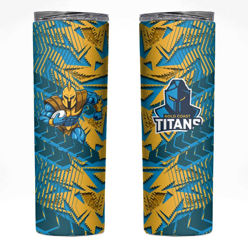 Gold Coast Titans Rugby Skinny Tumbler Fierce Mascot Geometric Tribal Art