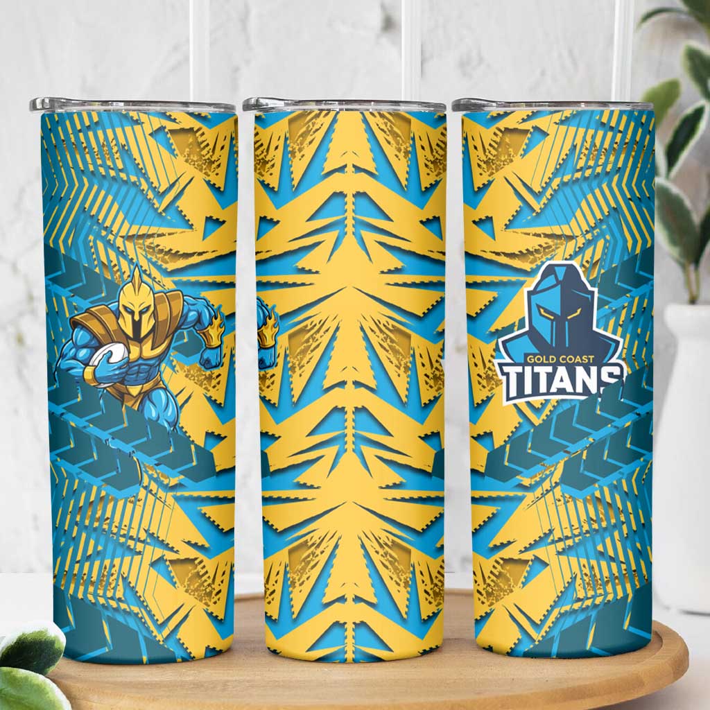 Gold Coast Titans Rugby Skinny Tumbler Fierce Mascot Geometric Tribal Art