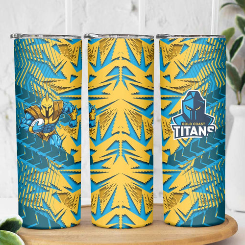 Gold Coast Titans Rugby Skinny Tumbler Fierce Mascot Geometric Tribal Art
