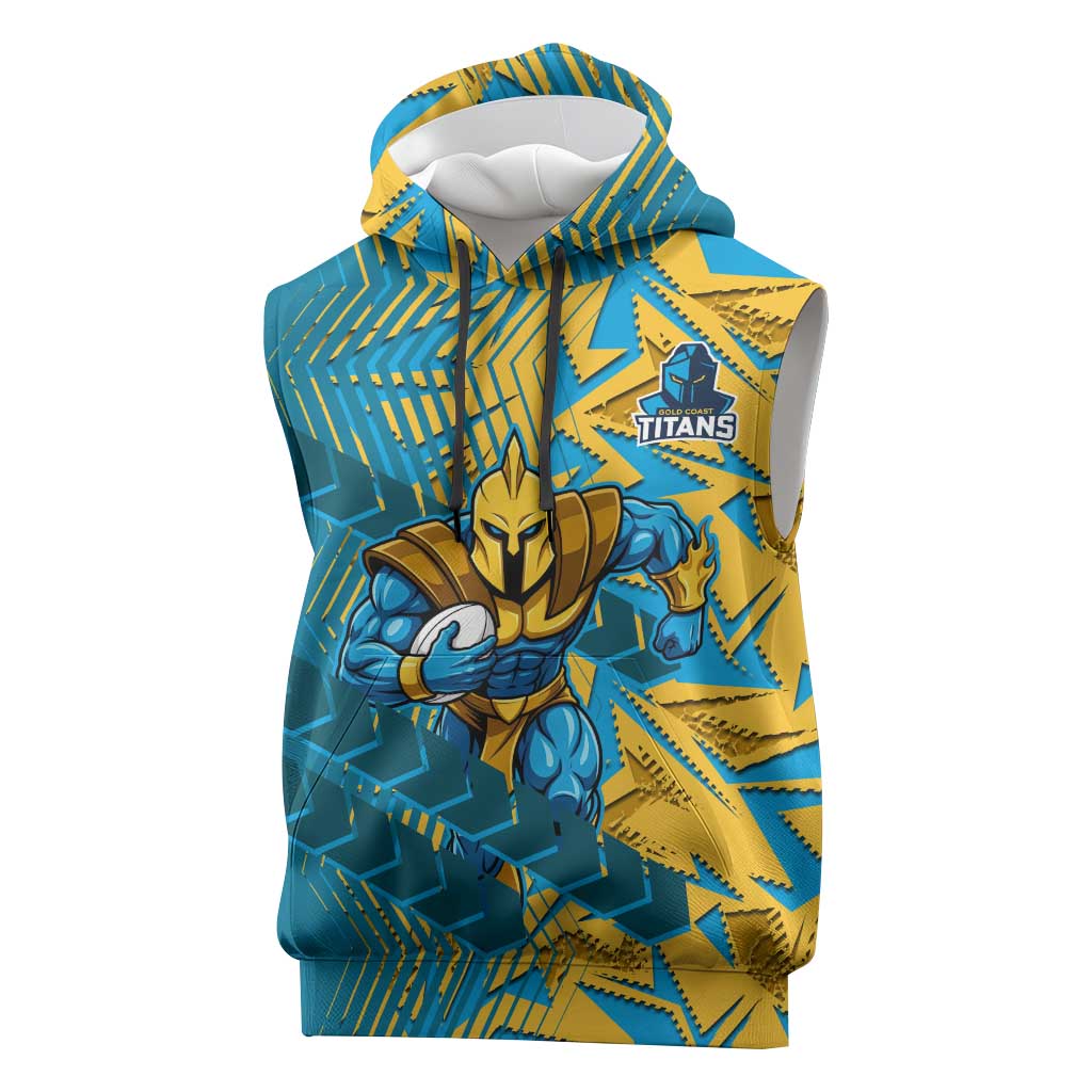 Gold Coast Titans Rugby Sleeveless Hoodie Fierce Mascot Geometric Tribal Art