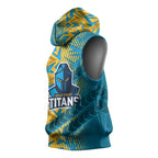 Gold Coast Titans Rugby Sleeveless Hoodie Fierce Mascot Geometric Tribal Art