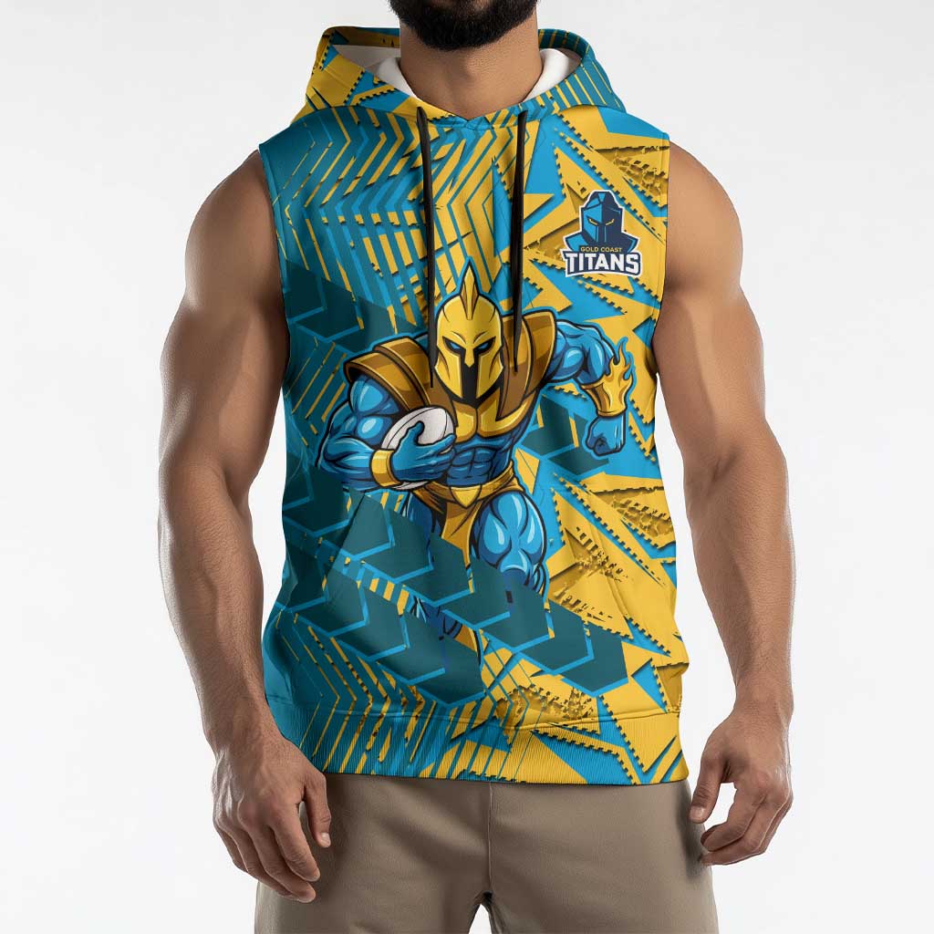 Gold Coast Titans Rugby Sleeveless Hoodie Fierce Mascot Geometric Tribal Art