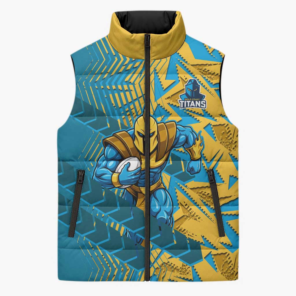 Gold Coast Titans Rugby Sleeveless Puffer Jacket Fierce Mascot Geometric Tribal Art
