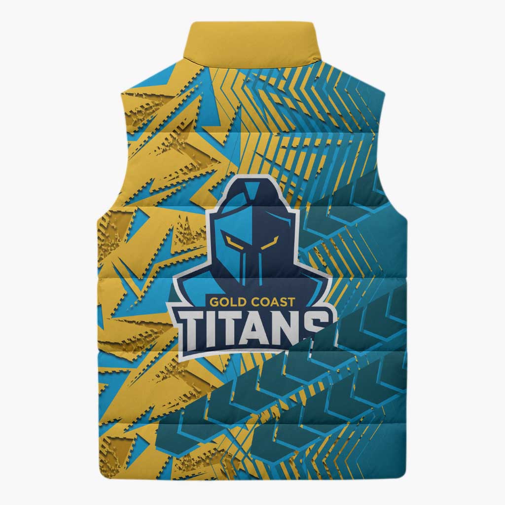Gold Coast Titans Rugby Sleeveless Puffer Jacket Fierce Mascot Geometric Tribal Art