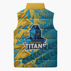 Gold Coast Titans Rugby Sleeveless Puffer Jacket Fierce Mascot Geometric Tribal Art