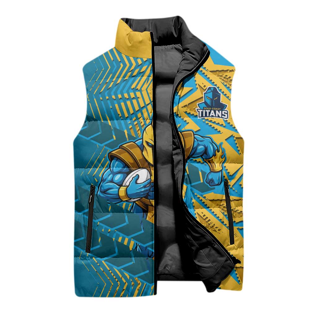 Gold Coast Titans Rugby Sleeveless Puffer Jacket Fierce Mascot Geometric Tribal Art