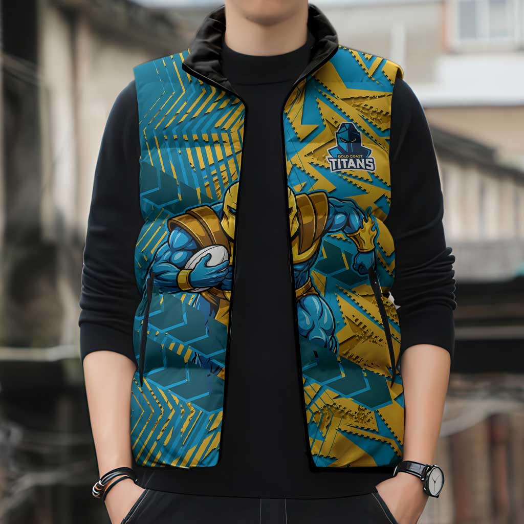 Gold Coast Titans Rugby Sleeveless Puffer Jacket Fierce Mascot Geometric Tribal Art