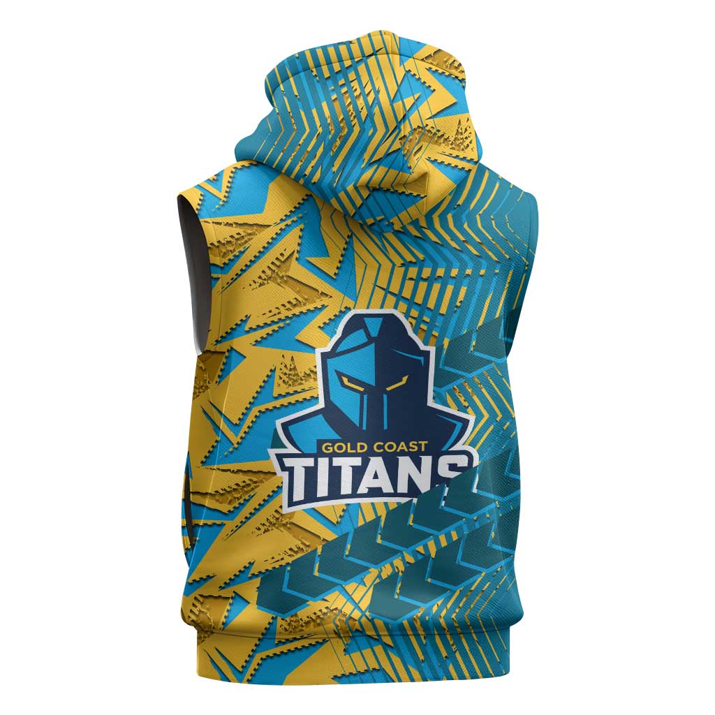 Gold Coast Titans Rugby Sleeveless Zip Hoodie Fierce Mascot Geometric Tribal Art