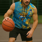 Gold Coast Titans Rugby Sleeveless Zip Hoodie Fierce Mascot Geometric Tribal Art