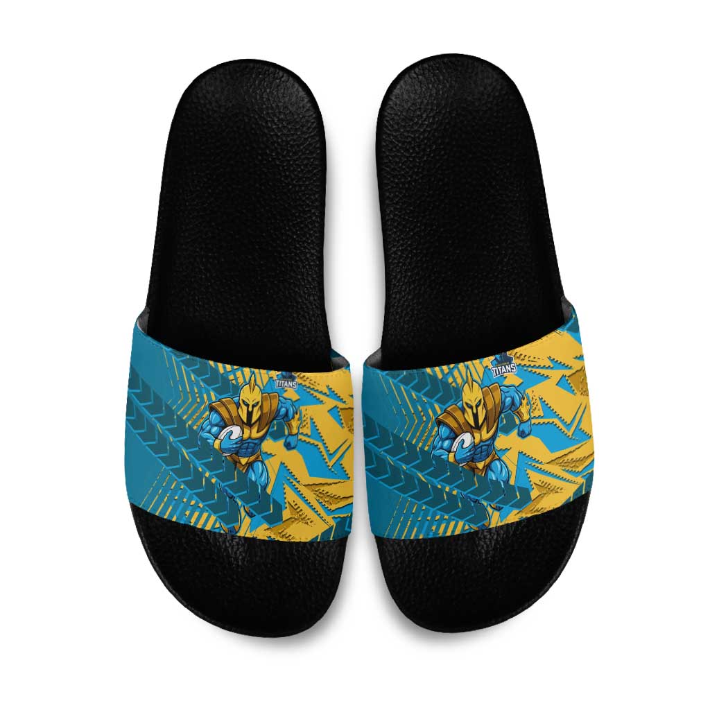 Gold Coast Titans Rugby Slide Sandals Fierce Mascot Geometric Tribal Art