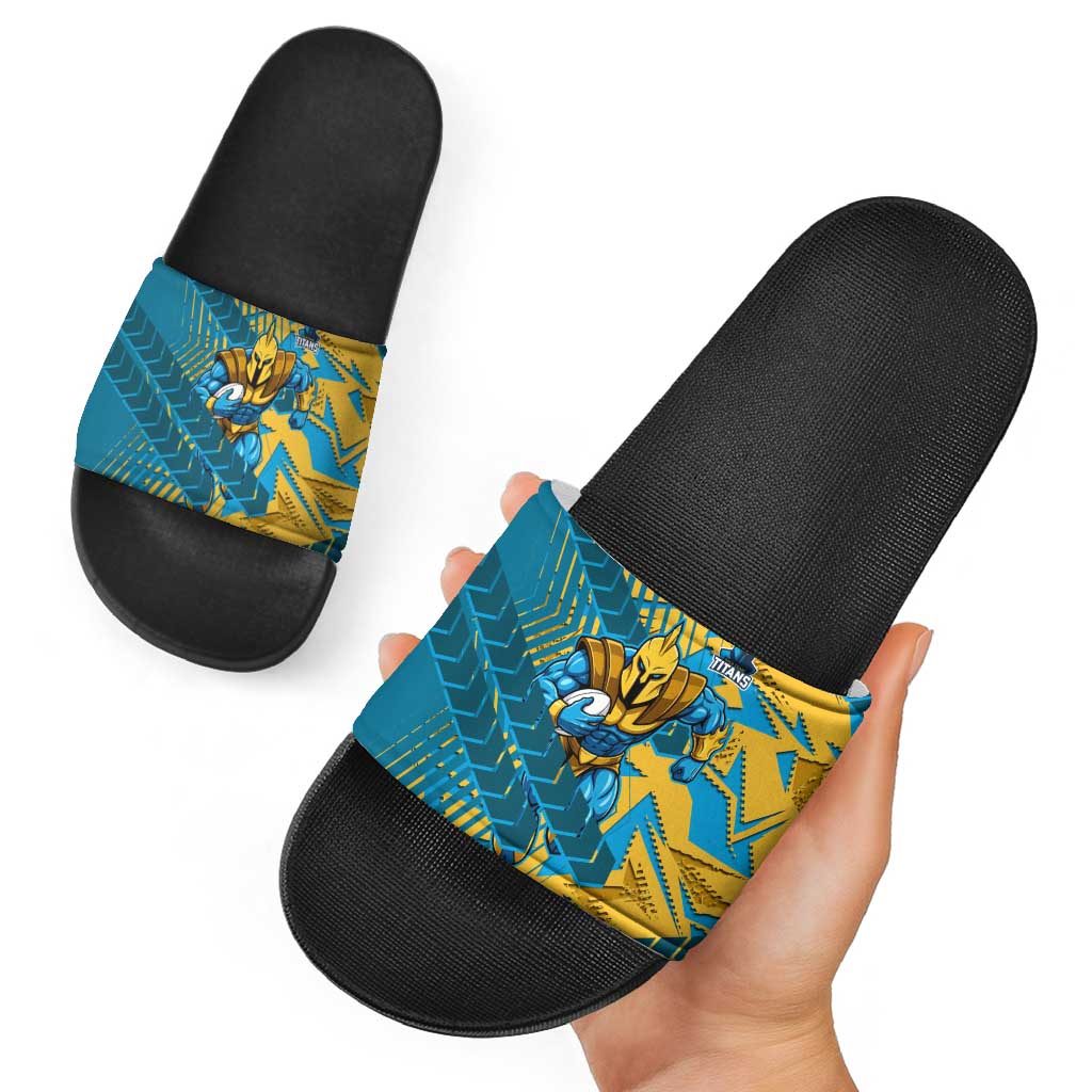 Gold Coast Titans Rugby Slide Sandals Fierce Mascot Geometric Tribal Art