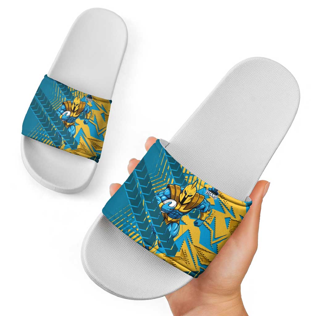 Gold Coast Titans Rugby Slide Sandals Fierce Mascot Geometric Tribal Art