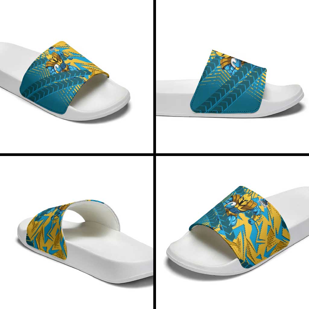Gold Coast Titans Rugby Slide Sandals Fierce Mascot Geometric Tribal Art