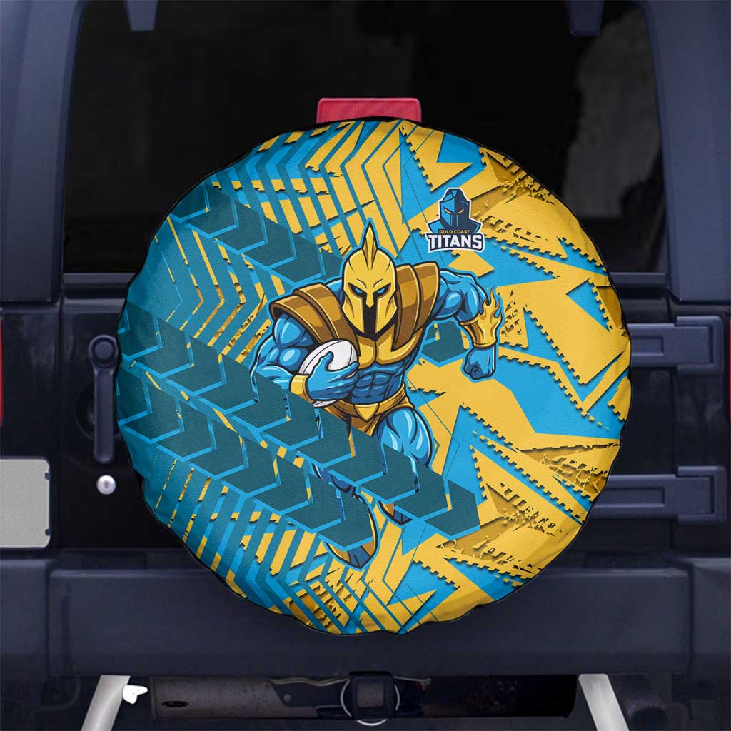 Gold Coast Titans Rugby Spare Tire Cover Fierce Mascot Geometric Tribal Art