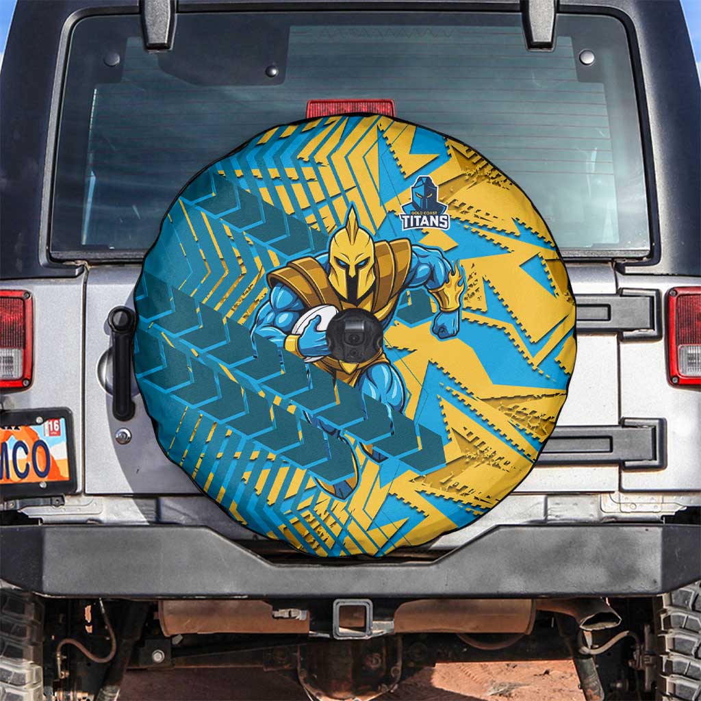 Gold Coast Titans Rugby Spare Tire Cover Fierce Mascot Geometric Tribal Art