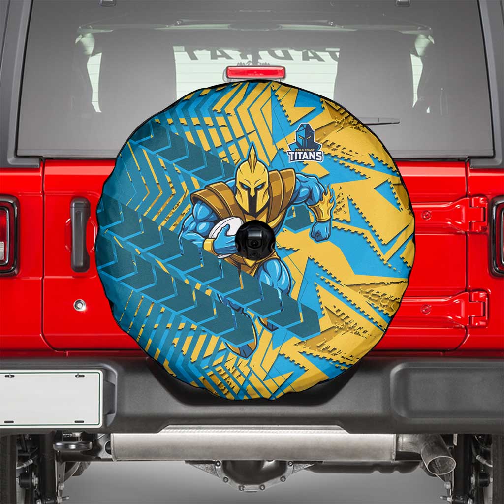Gold Coast Titans Rugby Spare Tire Cover Fierce Mascot Geometric Tribal Art