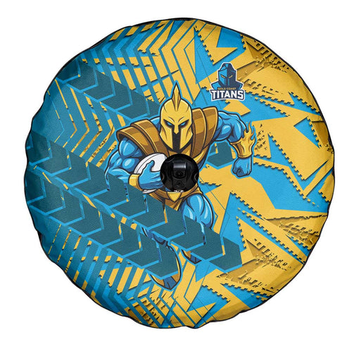 Gold Coast Titans Rugby Spare Tire Cover Fierce Mascot Geometric Tribal Art