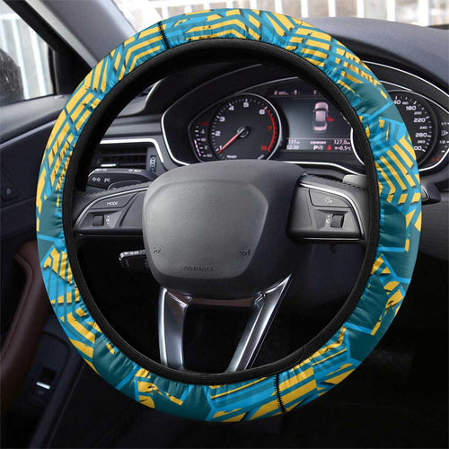 Gold Coast Titans Rugby Steering Wheel Cover Fierce Mascot Geometric Tribal Art
