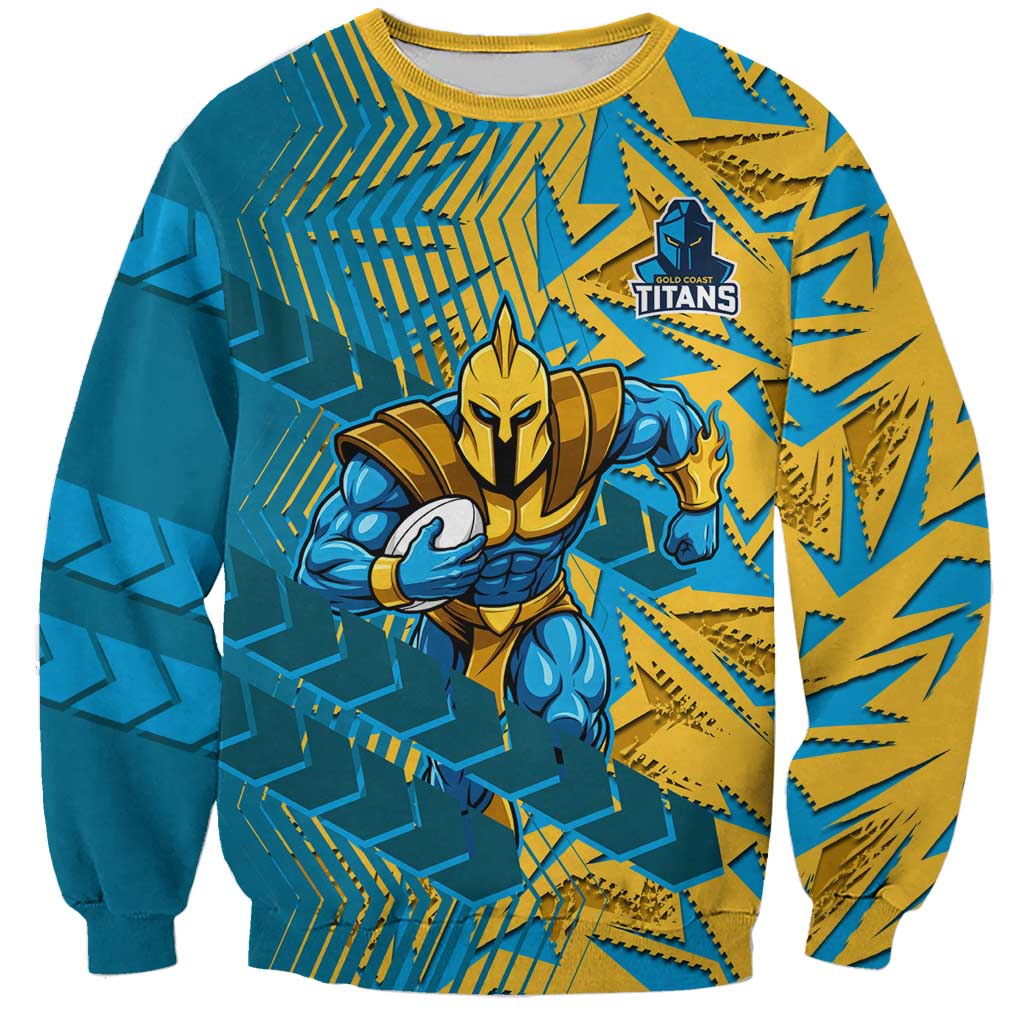 Gold Coast Titans Rugby Sweatshirt Fierce Mascot Geometric Tribal Art