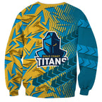 Gold Coast Titans Rugby Sweatshirt Fierce Mascot Geometric Tribal Art