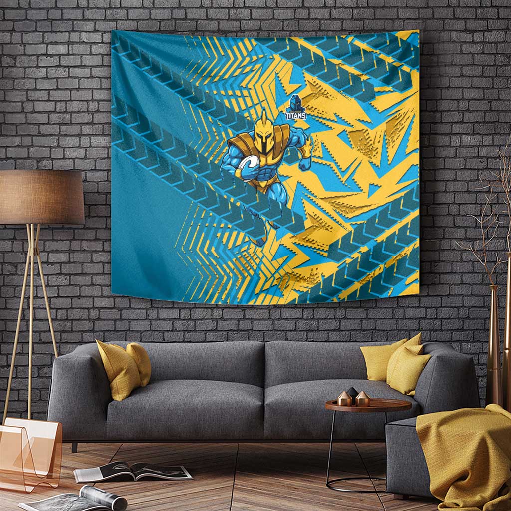 Gold Coast Titans Rugby Tapestry Fierce Mascot Geometric Tribal Art