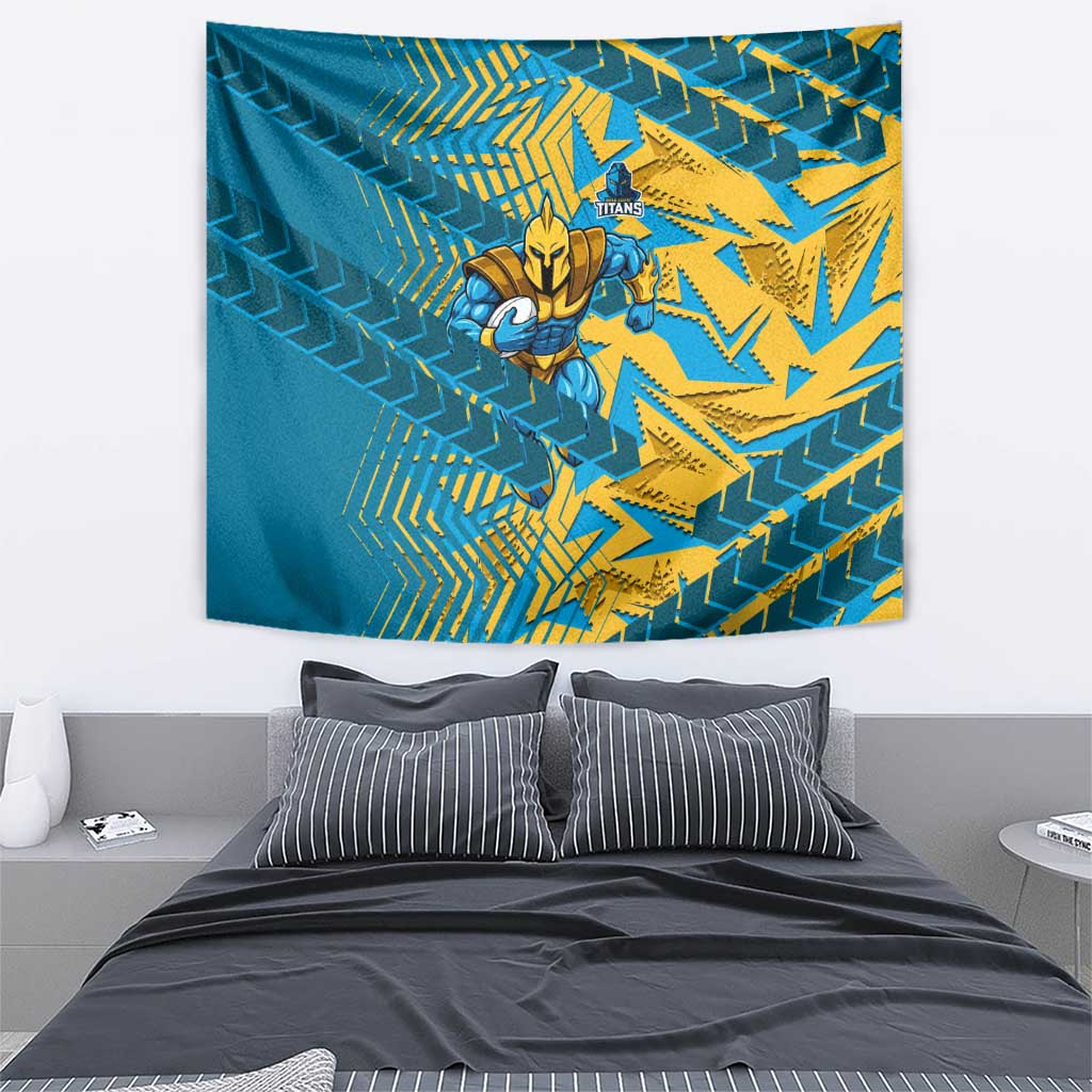 Gold Coast Titans Rugby Tapestry Fierce Mascot Geometric Tribal Art