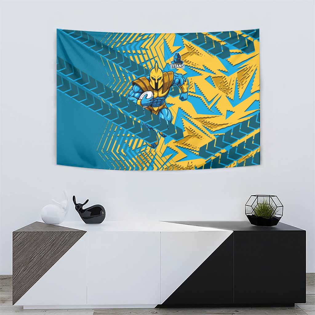 Gold Coast Titans Rugby Tapestry Fierce Mascot Geometric Tribal Art