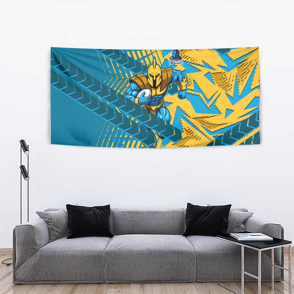 Gold Coast Titans Rugby Tapestry Fierce Mascot Geometric Tribal Art